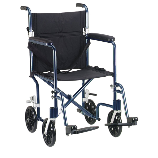 Flyweight Lightweight Transport Wheelchair - 19 Inch Blue - Click Image to Close